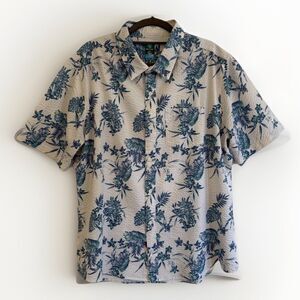 Pro Tour CoolPlay XL Seersucker Hawaiian Shirt Short Sleeve Floral Pattern Blue